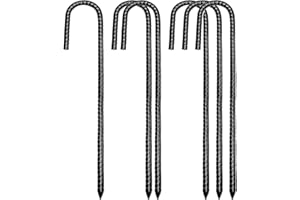 LAOJU Ground Stakes Rebar, Tent Stakes Ground Anchors Garden Landscape Staples J Hook Tents Peg Heavy Duty Metal Stake with Chisel Point End for Dog Dig Defence, Canopy, Camping, Trampolines 12''