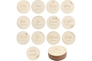 MIYUANGKJ 13 pcs Baby Monthly Cards 10cm Round Wooden Baby Monthly Milestone Cards Newborn Milestone Baby Gift Set for Newborn 0-12 Months Baby Growth Recording