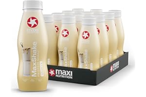 MaxiNutrition MaxShake Protein Milkshake Vanilla, 12 x 330 ml, Creamy Protein Shake for Travel, 25 g Protein, Low Fat and Low Carb, Lactose-Free, No Artificial Flavours