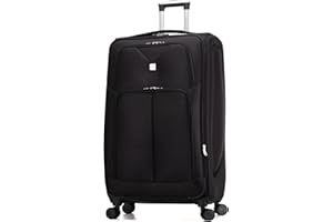 ATX LUGGAGE EST. 1991 ATX Luggage Large Suitcase Expandable Soft Shell Durable Lightweight Hold Check in Trolley Case with 4 Dual Spinner Wheels and Built-in 3 Digit Combination Lock (Black, 109Liters)