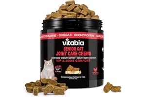 VITABIA Senior Cat Joint Support Chews – Cat Arthritis, Hip & Joint Supplement with Glucosamine, Chondroitin, MSM, Green-Lipped Mussel, Omega-3 & Hyaluronic Acid – Mobility Relief for Older Cats Treats