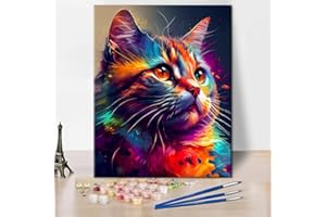 TISHIRON Cat Paint by Numbers for Adults Beginner Colorful Abstract Cat Paint by Number Kits DIY Acrylic Painting for Adults Kids Kitten Pet Paint by Number Paint by Number Arts Craft, 16 x20 Inch