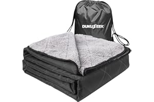 DUKUSEEK Hooded Stadium Blanket, Sherpa Waterproof & Windproof Camping Blanket for Cold Weather, Camping Stadium, Beaches, Picnics, Dogs, Car (Black)