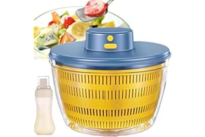 Mlijzard Electric Salad Spinner Large 4.2L Salad Leaf Dryer, USB Rechargeable Vegetable Cleaner Dryer, Automatic Quick Water Drain Salad Lettuce Spinner with 350ml Squeeze Sauce Bottle, Yellow