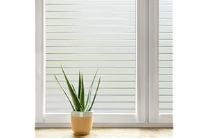 DOWELL Window Film Privacy Film for Glass Windows 44.5x200cm, Frosted Stripe Pattern Sticker Static Cling, Opaque Self Adhesive Glass Vinyl Decorative Covering Office Bathroom Home Temporary Blinds