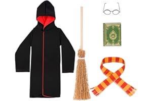 CRUNIER Costume de Poupée Elfe de Noël 5 Pièces, avec Robe de Sorcière, Lunettes, Echarpe, Balai, Mini Livres, Ensemble Vetements de Poupée Elfe de Noël, Convient aux Personnes de 15 Ans et Plus