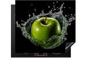 KitchenYeah© Cubre Vitrocerámica - Protector Vitroceramica Induccion 60x52 cm - Tapa Vitroceramica - Protector de Vitroceramica Manzana - Verde - Fruta - Agua - Negro