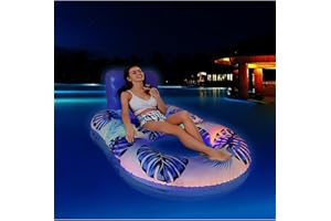 ZHODADA Colchoneta Hinchable Piscina con Luz de Colores, Colchón de Inflable para Adultos Boya Piscina Hamaca Inflable Colchón Malla Boyas Flotante Juguetes