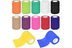 Disnace 12 Rolls Vet Wrap, 7.5cm x 4.5m Non-Woven Cohesive Bandages Breathable Stretchable, Assorted Colors Self-Adhesive Wrap Sticky Elastic Tape for Pets Human Wrist, Ankle Sprains, Swelling