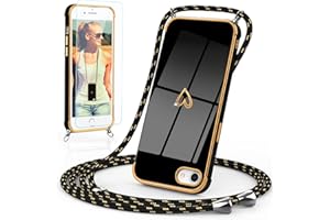 Togestar Handykette Hülle für iPhone 7/8/SE 2020/SE 2022 Handyhülle mit Band und Schutzfolie, Kameraschutz Herz Love Design 360 Grad Stoßfeste Schutzhülle Silikon TPU mit Kordel zum Umhängen, Schwarz