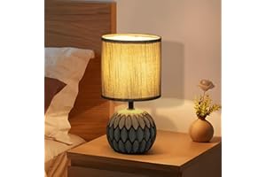 ‎AIGOSTAR Tischlampe Keramik Tischleuchte Lampe für Nachttisch Beistelltisch Nachttischlampe Stoffschirm E14 Vintage Retro