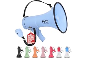 Pyle Megafono Portatile 50 Watt, Sirena Automatica, Megafono Volume Regolabile, Portata Fino a 1100 m², Ingresso Aux, Voce, Sirena, Musica, Fischio, Registrazione, Tracolla