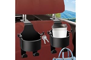 Norhogo 2 Pcs 2 in 1 headrest cup holder for cars, Car Seat Headrest Cup Holder with Hooks, Universal car cup holder headrest for Mobile Phone Holder, Bottle Bag, Headrest Accessories, Black