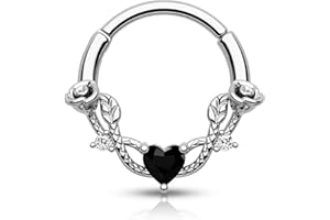 CM Crareesi Mania Rose Septum Piercing 16G Hinged Segment Rings 316L Stainless Steel Daith Earrings Heart CZ Septum Daith Helix Cartilage Piercing Jewellery