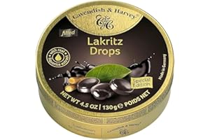 ‎CAVENDISH & HARVEY Cavendish & Harvey Lakritz Drops gefüllt 130g Dose | Special Edition | Gefüllte Lakritzbonbons | Vegan, Halal, Koscher | 1 x 130g