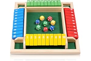 Lithyc Shut The Box - WüRfelspiel - Shut The Box Spiel - Spielbrett Mit 8 WüRfeln, Klappenspiel,Vierfarbig Natur Holz