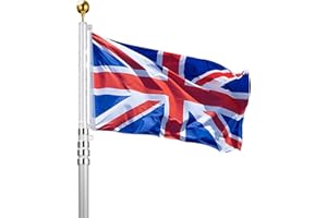 Voilamart 20ft Aluminium Sectional Flagpole Kit for Outdoor Garden Telescopic Flag Pole + UK Flag