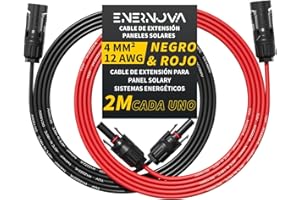 ENERNOVA Cable Solar 4mm²/6mm², Cable de Extensión para Paneles Solares 1/2/3/5/8/10/12/15/18/20M, Cable de Extensión con Conector Hembra y Macho, Cable Fotovoltaico IP67 Adaptador de Paneles Solares(4mm² 2M)