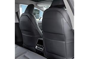EYPINS Tesla Seat Back Protector for Model 3/Y/S/X - Premium PU Leather with Storage Pockets, 2Pcs Tesla Accessories Anti-Kick & Waterproof, Easy Install, Full Coverage Seat Protection for Tesla