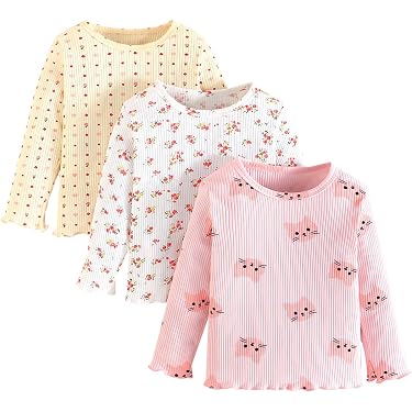 Lot De 3 Tops Manches Longues Pour Fille - Coupe Loose, Confortable, Pour L'automne Et L'hiver - 12