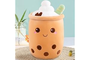 MEHOO Bubble Tea Peluche, Peluche Boba Tea Morbido, Cuscino Abbraccio a Forma di Bubble Tea, Regalo Compleanno per Bambini e Ragazze 24cm (Marrone)
