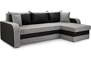 Honeypot Sofabed - Kris Universal Corner Sofa Bed with Storage - Black and Grey Fabric Couch with Pull Out Double Sofa Bed | Setup Included | Made in EU | Built to Last (Black/Grey)