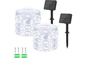 cshare Solar String Lights Outdoor Garden, 2x10M 100 LED Solar Powered Fairy Lights Copper Wire 8 Modes Waterproof Lights for Yard,Christmas Tree,Home,Bedroom,Gate Indoor/Outside Decor(Cool White)