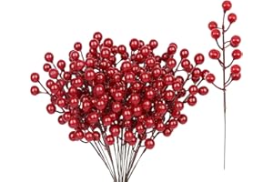 LATRAT 20 pezzi di rami di bacche artificiali, bacche rosse, bacche artificiali rosse, bacche rosse, decorazioni natalizie per albero di Natale, decorazioni fai da te, matrimoni, feste invernali