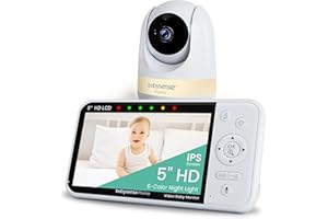 Babysense Prisma Baby Monitor with Camera and Audio, 5” HD Video Baby Monitor, 6-Color Night Light, Split Screen, Baby Sound Machine with White Noise & Lullabies, Secure No WiFi
