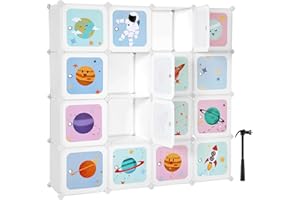 SONGMICS Scaffale Portaoggetti a 15 Cubi per Bambini, Portagiochi ad Incastro, Armadio in Plastica, Organizzatore Modulare per Abiti Scarpe Zainetto, 153 x 31 x 153 cm, Bianco LPC902W