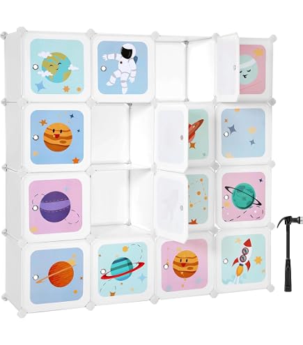 Armadio Modulare Per Bambini COSTWAY Con 12 Cubi E 2 Barre - Guardaroba Salvaspazio Per Cameretta, Rosa