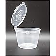 GSL 100ml 4oz Food Storage Grade Hinged Lid Plastic Containers, Deli Sauce Pot (50)