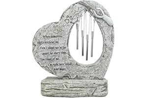 Vencede Pet Memorial Gifts, Pet Grave Markers for Dogs or Cats, Heart Shaped Pet Memorial Stone with Wind Chime Decor, for Lawn, Porch, Garden Ornaments Outdoor