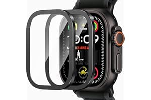 Amizee 2 Stück Schutzfolie kompatibel mit Apple Watch Ultra/Ultra 2 49mm, HD Gehärtet Glas Aluminiumlegierung Rahmen Schutzfolie für iWatch Ultra 49mm, A-Schwarz