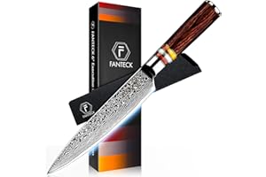 F FANTECK FANTECK 16cm Couteau de Cuisine Damas, Couteau de Damas de Chef en Acier - Damas Japonais 67 Couche Acier Couteaux de Cuisine pour Coupe Viande, Légumes, Fruits