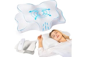SAHEYER Nackenkissen Kopfkissen Memory Foam Kissen, Ergonomisches Nackenstützkissen, Seitenschläferkissen mit Eisseide Kissenbezug, Orthopädisches Kissen für Seiten, Rücken & Bauchschläfer