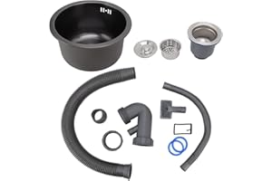 PLPLAAOO Mini Barre D'évier Ronde En Acier Inoxydable,Évier De Cuisine, Bassin Unique En Acier Inoxydable De Grande Capacité Avec Accessoires De Vidange Pour la Maison, 11,73 X 10,04 X 6,50 Pouces(noir),