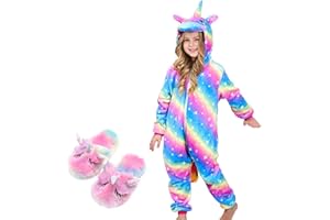 PIEFRY Soft Unicorn Onesie Pyjama with Unicorn Slippers for Girls