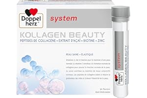 Doppelherz – Kollagen Beauty – Peptides de collagène pour une peau saine et plus élastique – Extrait d'Açaï, Biotine et Zinc – Goût litchi-melon – 30 flacons de 25ml