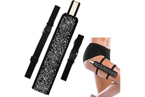 Cosblank Summer Rave Fan Holster Rave Fan Holder Folding Hand Pouch Foldable Sleeves with Waist Belt for Line Dancing Thigh Party (Black Bling)