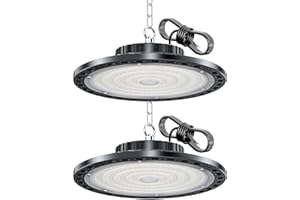 ‎HAPYLUMI HAPYLUMI LED Hallenstrahler,100W 10000LM UFO Hallenbeleuchtung Werkstatt Deckenleuchte 6500K Kaltweiß, IP65 Wasserdicht Industrielle LED Strahler für Garage Lagerhaus Keller Stadion, 2 Stück