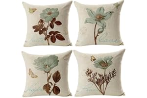 Gspirit 4 Pack Retro Fiori Cotone Biancheria Cuscino Decorativo Caso Federa per Cuscino 45x45 cm