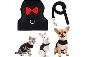 AIITLE Rabbit Harness and Leash Set Cute Bow Soft Breathable Mesh Vest Harness for Rabbits Kittens Ferrets Small Pigs Puppy Hiking Accessories Black Medium