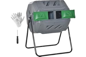 Outsunny Compostiera da Giardino Girevole a 2 Sezioni con 8 Prese d'Aria, Compostiera Domestica in Acciaio e PP, 160 L, per Compostaggio Rifiuti Organici, 71x65x96 cm, Grigio
