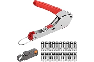 EJOYOUS Kit de herramientas de compresión, kit de alicates de compresión, crimpadora de cable coaxial, kit de herramientas de compresión coaxial para Rca Rg58 Connectorscrush, pelacables tipo F con 20