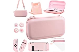 OLDZHU Etui transportowe na Switch/Switch OLED,Zestaw podróżny 10 w 1 akcesoriów zawiera etui do przenoszenia Nintendo Switch Oled, ciężko obudowa, regulowany stojak,4 czapki Thumb Caps i folia ochronna (Switch)