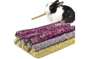 HUTVD Jouets à Mâcher pour Lapins, Jouets à Mâcher pour Petits Animaux, Saveur de Calendula Timothy Bâtonnets de Foin à Saveur de Rose pour Lapin Chinchilla Hamster écureuils Broient Les Dents
