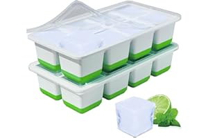 TECHSHARE Eiswürfelform Groß, 2 Pack Große Eiswürfelbehälter mit Deckel, Leichtes Lösen, BPA-Freie Silikon Eiswürfelformen, 4,5cm Eiswürfel xxl für Whiskey, Cocktails und Getränke (Grün Silicone Ice Cube Tray)