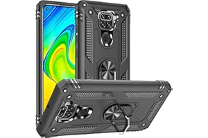 Fetrim Funda para Redmi Note 9, Carcasa Shock Absorción de TPU y PC con Anillo de rotación Soporte para Xiaomi Redmi Note 9 Negro