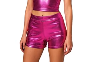 Wildarms Shorts Mujer Metalizados, Pantalones Cortos Cintura Alta Tipo Cuero sintético elástico; Hot Pants Brillo Vinilo